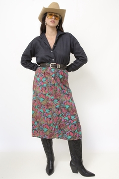 Saia estampada viscose roxa