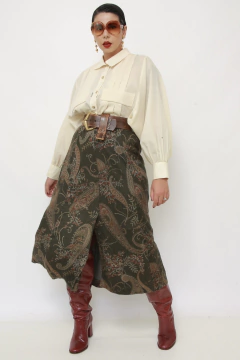 Saia verde estampa western midi