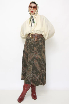 Saia verde estampa western midi