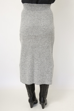 Saia midi cinza tricot acrilico - loja online