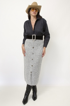 Saia midi cinza tricot acrilico