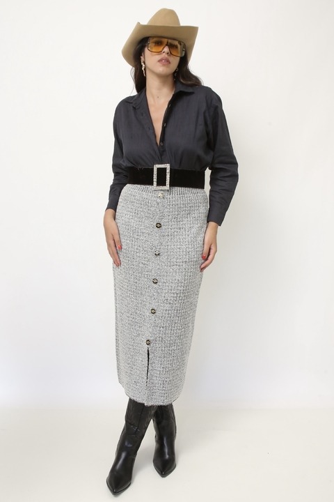 Saia midi cinza tricot acrilico