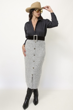 Saia midi cinza tricot acrilico - comprar online