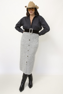 Saia midi cinza tricot acrilico - comprar online