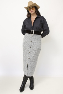 Saia midi cinza tricot acrilico