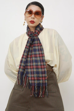 Cachecol xadrez azul vintage - Capichó Brechó