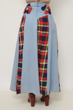 Saia jeans recorte xadrez flor - loja online