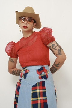 Cropped vermelho maga bufante - loja online