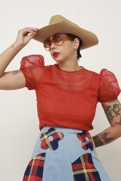 Cropped vermelho maga bufante - Capichó Brechó