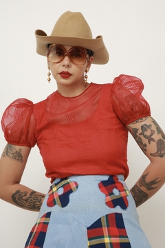 Cropped vermelho maga bufante - comprar online