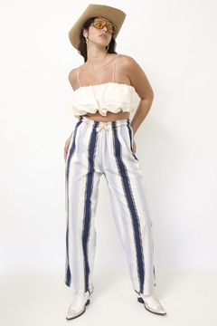 Calça listras marinho algodão - comprar online