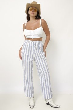 Calça listras azul vintage na internet