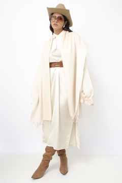 Pashimina off white viscose franja fininha na internet