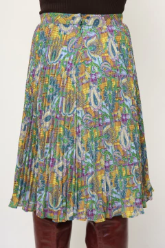 Saia plissada estampa vintage midi - Capichó Brechó