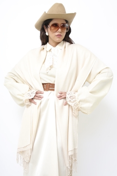 Pashimina off white viscose franja fininha - comprar online