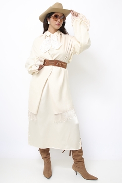 Pashimina off white viscose franja fininha