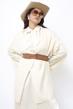Pashimina off white viscose franja fininha na internet