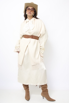Pashimina off white viscose franja fininha - loja online