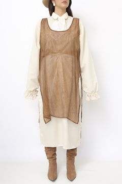 Vestido transparencia poliester marrrom - loja online