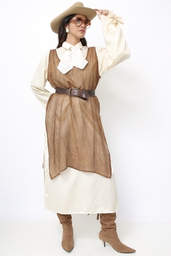 Vestido transparencia poliester marrrom - comprar online