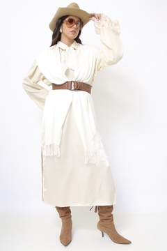 Pashimina creme franja chic fininha - loja online