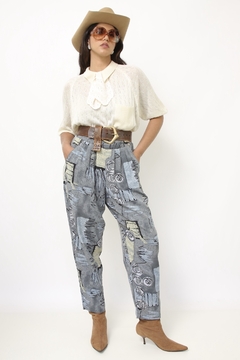 Calça estampada cinza vintage