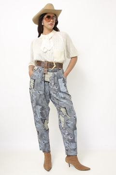 Calça estampada cinza vintage - comprar online