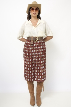 Imagem do Saia viscose estampada vinho estampa selos