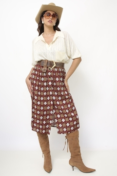 Saia viscose estampada vinho estampa selos - comprar online