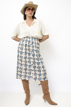 Imagem do Saia viscose estampada branca estampas flores