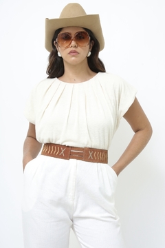 Blusa balone pregas creme vintage - Capichó Brechó