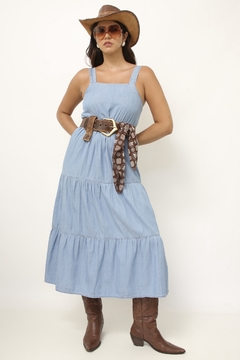Vestido jeans babados western na internet