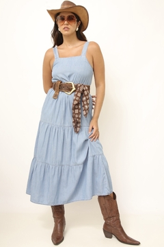 Vestido jeans babados western - loja online