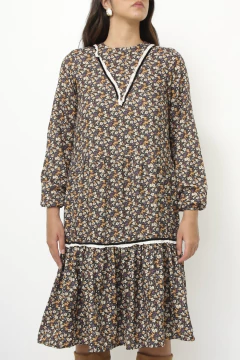 Vestido liberty marrom western babados - comprar online