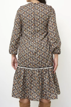 Vestido liberty marrom western babados