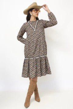 Vestido liberty marrom western babados - Capichó Brechó