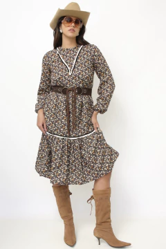 Vestido liberty marrom western babados na internet