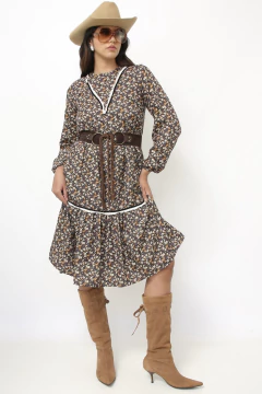 Vestido liberty marrom western babados - loja online