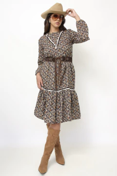 Vestido liberty marrom western babados - Capichó Brechó
