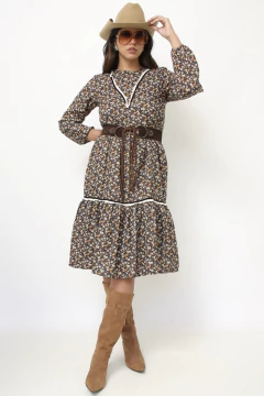 Vestido liberty marrom western babados na internet