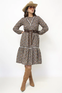 Vestido liberty marrom western babados