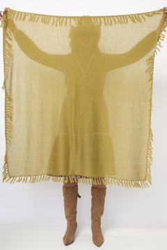 Lenço verde oliva WOOL quadrado franja - loja online