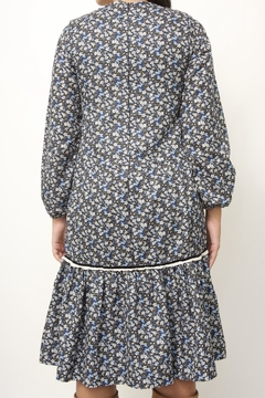 Vestido liberty azul western babados - loja online
