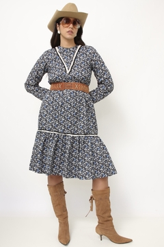 Vestido liberty azul western babados