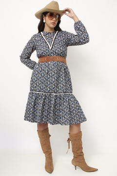 Vestido liberty azul western babados - comprar online