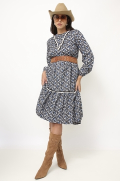 Vestido liberty azul western babados na internet