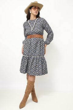 Vestido liberty azul western babados - Capichó Brechó