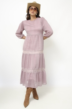 Vestido brilho roxo western camadas renda - loja online