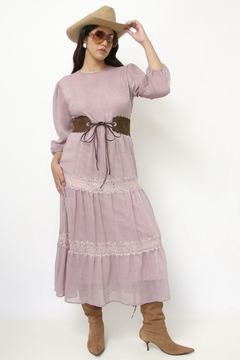 Vestido brilho roxo western camadas renda na internet