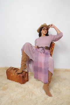 Cachecol lilas xadrez Monhair - loja online